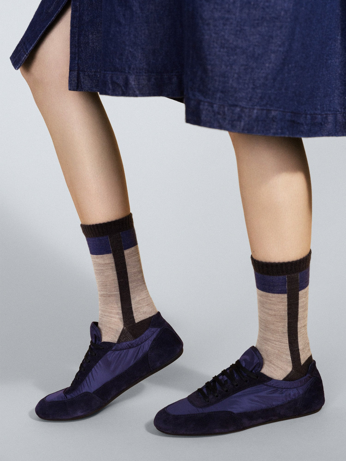 Hansel From Basel: Color Block Athletic Wool Crew Sock - Brown