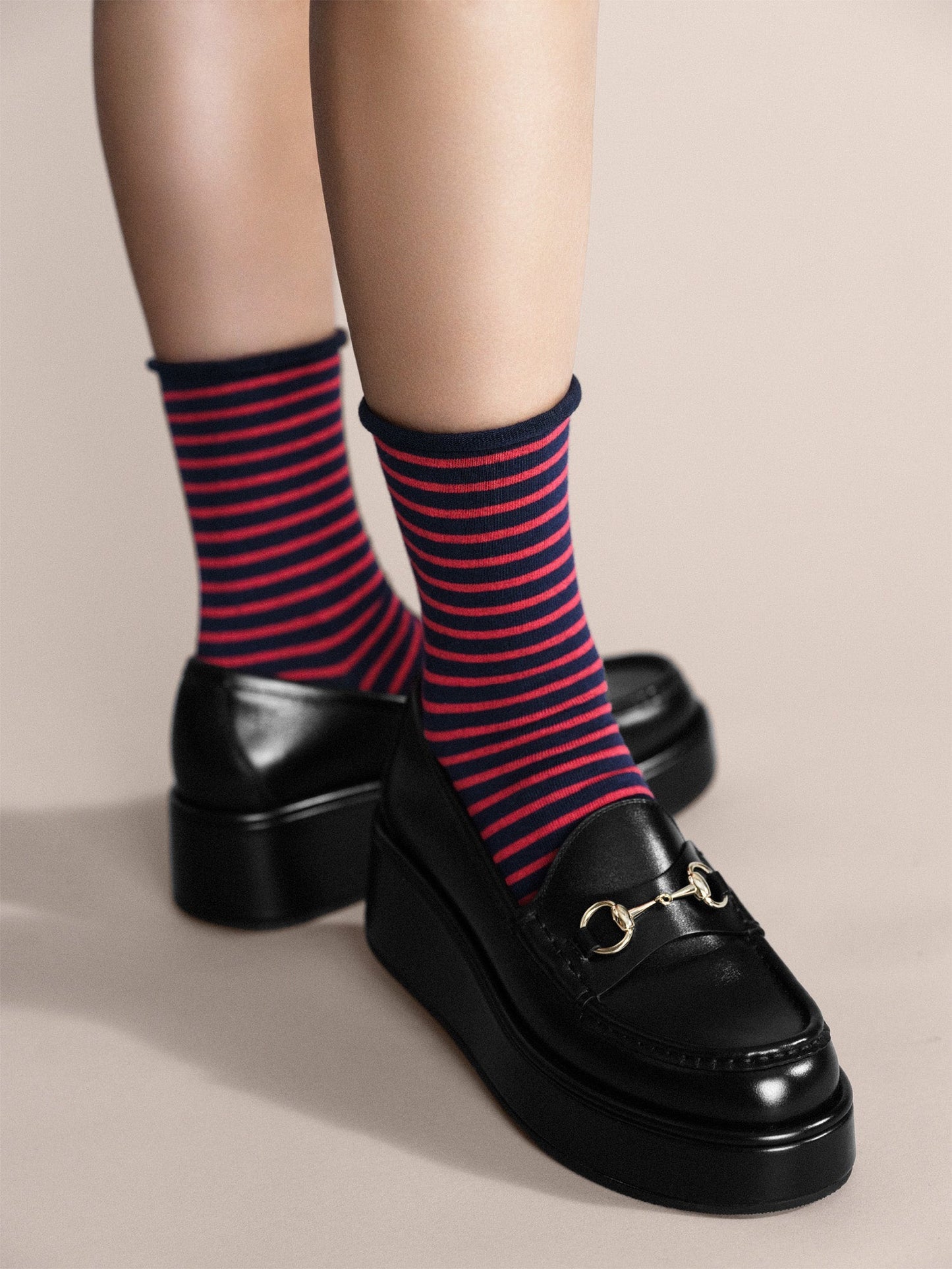 Hansel From Basel: Nautical Stripe Crew Sock - Navy