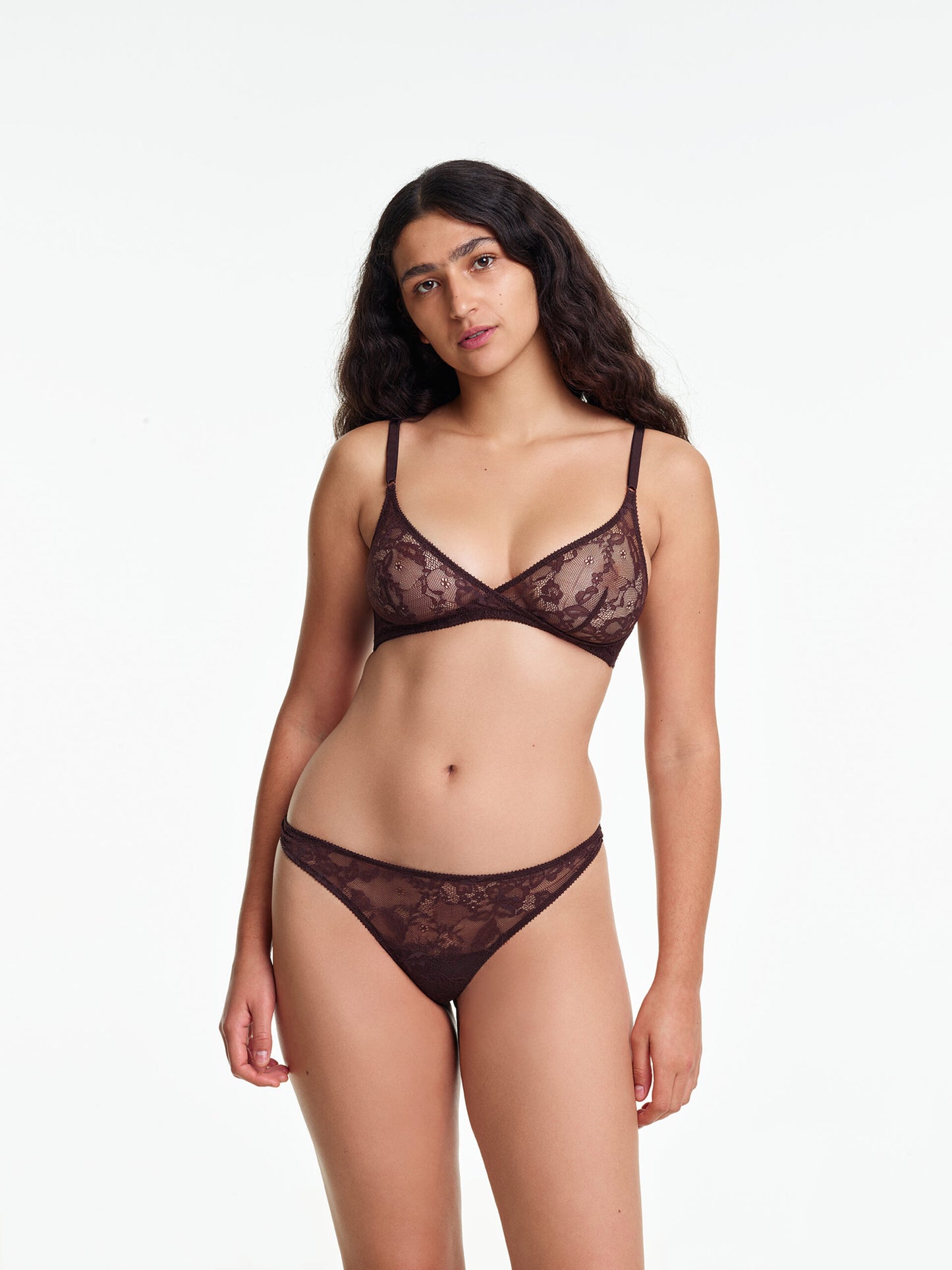 Yasmine Eslami: Louise Flower Lace Thong - Ristretto