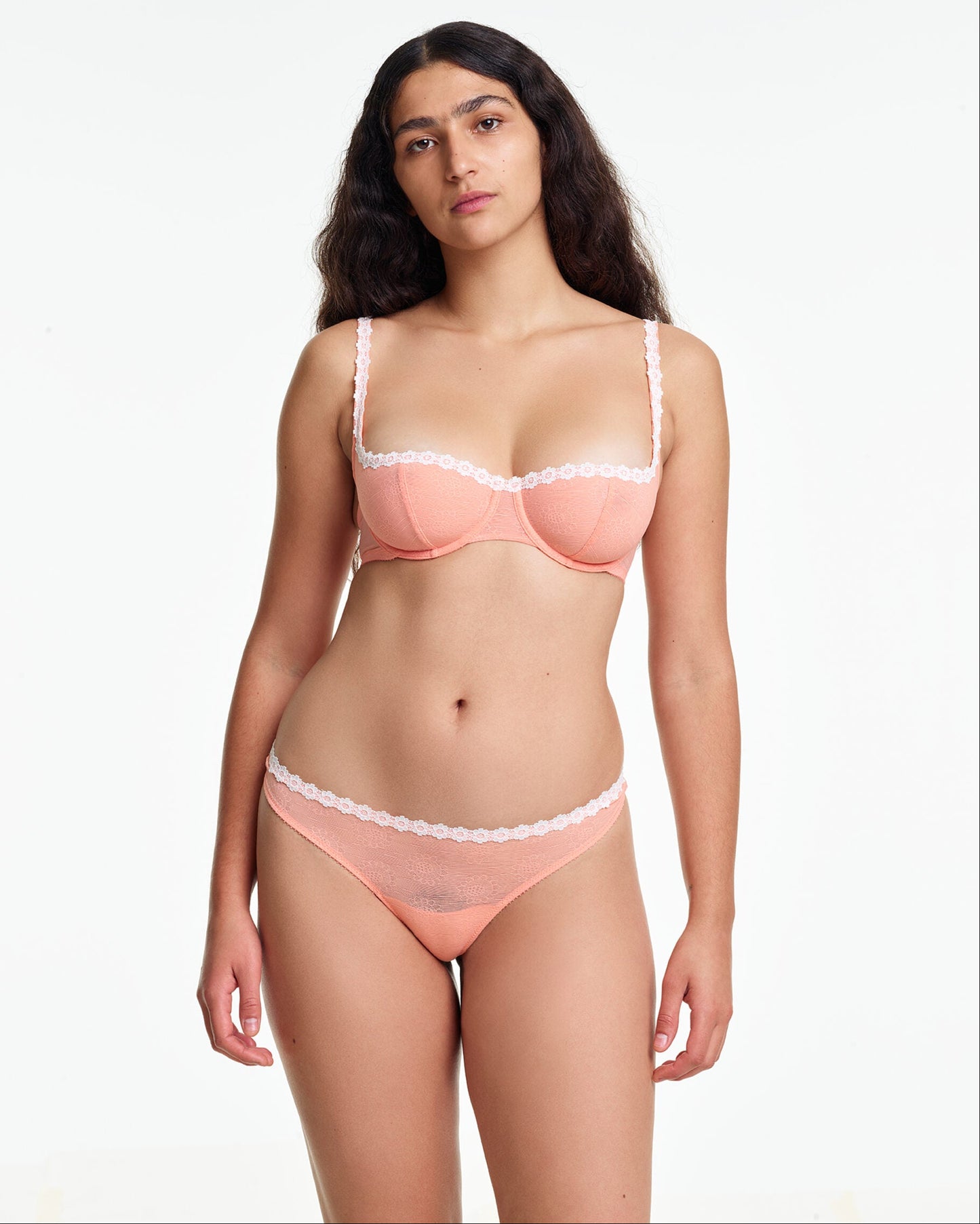 Yasmine Eslami: Tamara Flower Mesh Lace Balcony Bra - Orange Blossom