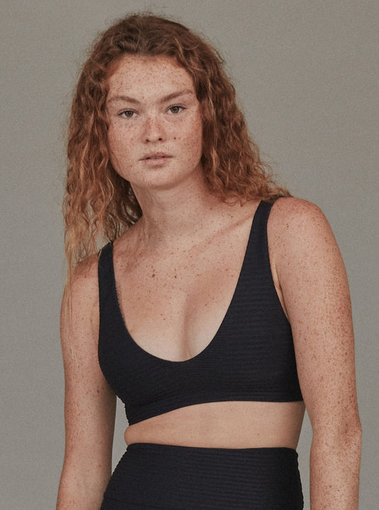 Acacia: Maggie Ribbed Bikini Top - Coal