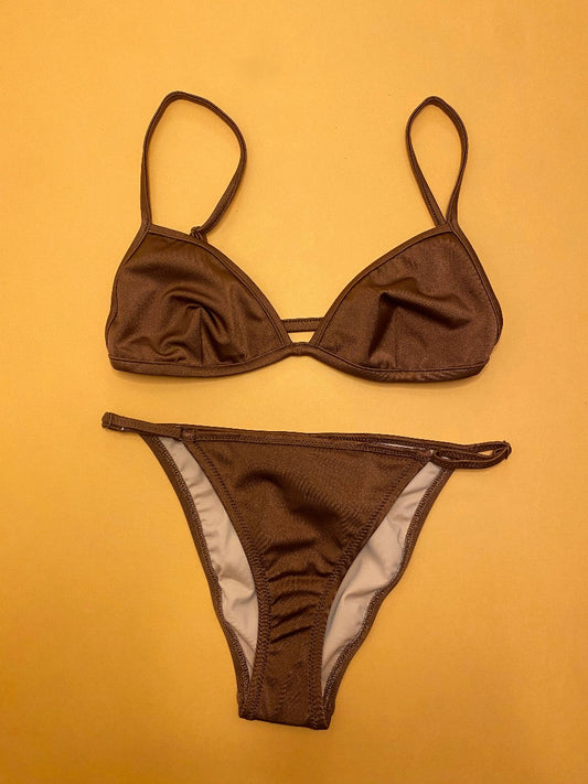 Nu Swim: Yes Fixed Triangle Bikini Top - Silt Brown