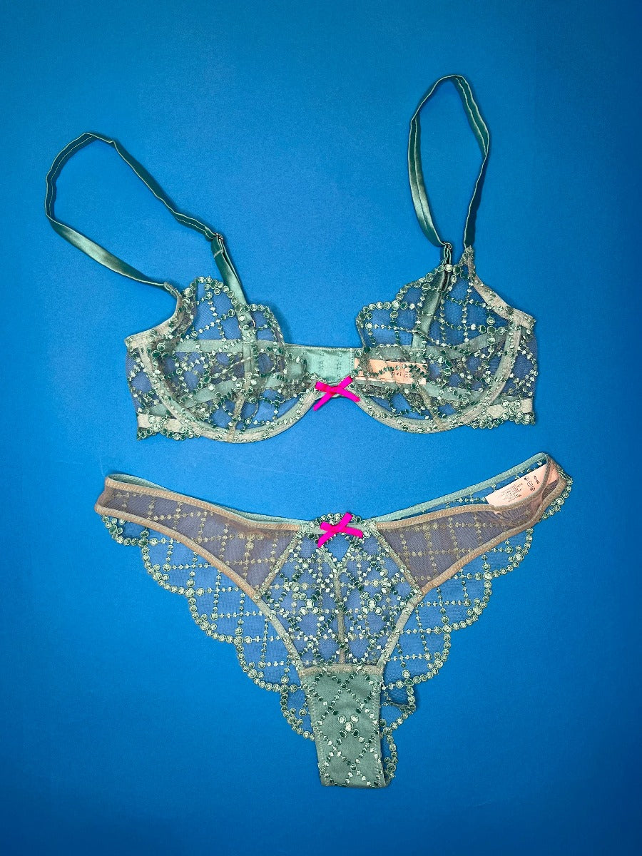 Fleur du Mal: Dotty Grid Cheeky Panty - Bright Jade – Azaleas