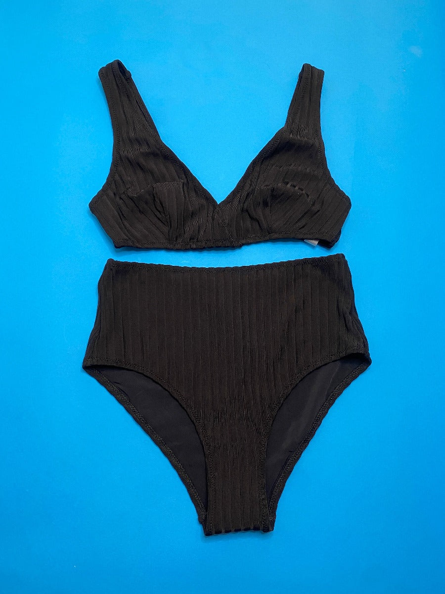Solid & Striped: Beverly Bikini Top - Black Ribbed