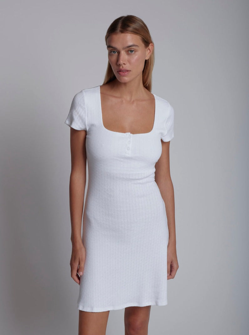 Skin: Pearle Pointelle Mini Dress - White, M, L.