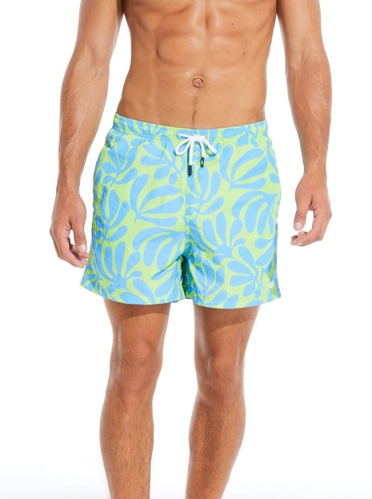 Solid & Striped: Classic Men's Swim Short - French Blue/Lime